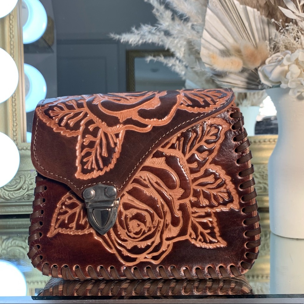 Mexican hand tooled crossbody bag